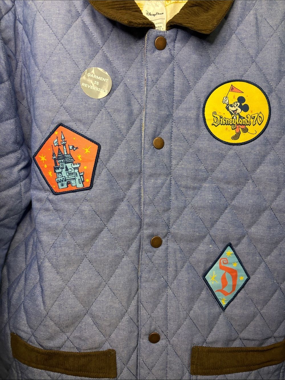 Disney Vault Collection 70 Reversible Patch Jacket Blue Tan Patterned Men's M - Picture 4 of 16